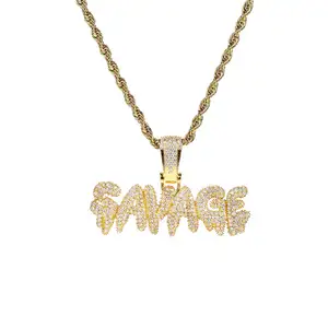 Цепочка с подвеской для хип-хопа, сверкающие кулоны с надписью «Savage Dripping Initial»
