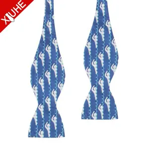 Custom Navy Blue Cartoon Bowtie Adjustable Length Jacquard Woven Mens Silk Self Tie Bow Ties