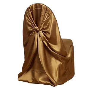 gold satin universal chair cover self-tie satin chair cover disposable satin banquet chair cover