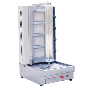 Equipamento de cozinha Máquina Shawarma Gás Aço Inoxidável Fabricante Manual Vertical Grill GLP 4 Queimadores Rotary Barbecue Grill