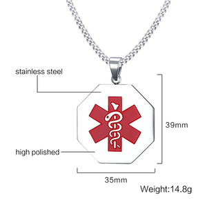 Erkekler moda takı sekizgen kolye tıbbi uyarı kolye - Product Image 2
