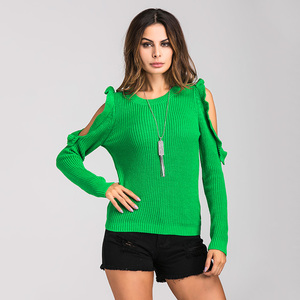 Amazon Venta caliente señoras otoño Top cuello redondo de manga larga de <span class=keywords><strong>punto</strong></span> hombro suéteres <span class=keywords><strong>jersey</strong></span> de las mujeres - Product Image 6