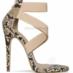 13 Cm High Heels Depan PVC Tali Tali Elastis Kembali Zip Stiletto Heels Strappy Sandal UNTUK WANITA Wanita Perspex sepatu