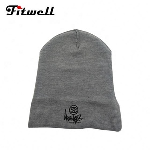 Adulto Unisex fino lana llanura cuerpo con logotipo bordado personalizado doble capa <span class=keywords><strong>Grey</strong></span> | bebé de punto beanie sombrero - Product Image 4