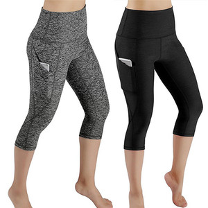 Taille haute 3/4 Leggings pantalons de Yoga avec <span class=keywords><strong>poche</strong></span> pour <span class=keywords><strong>téléphone</strong></span> Push up Yoga pour femmes Leggings marque privée vêtements de sport pour femmes - Product Image 1