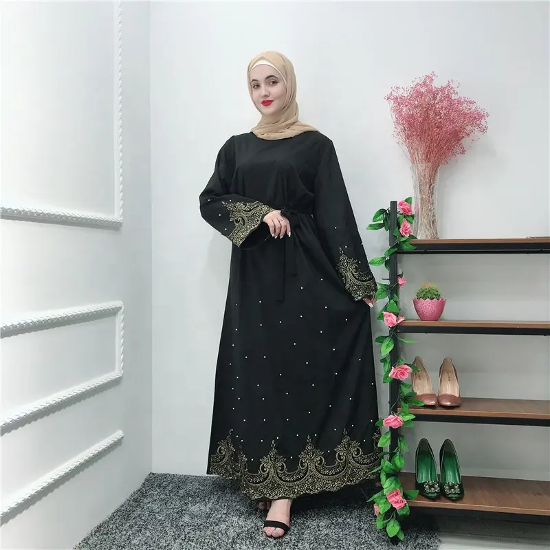 NewスタイルのファッションパールとレースのカフタンドレスEID Ramadan教徒の女性のアバヤイスラム服