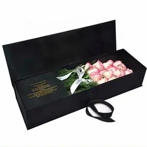 Фабричная Экологически чистая черная квадратная картонная Складная Роскошная Подарочная коробка для цветов, упаковочная коробка для цветов, бумажная коробка для цветов с лентой