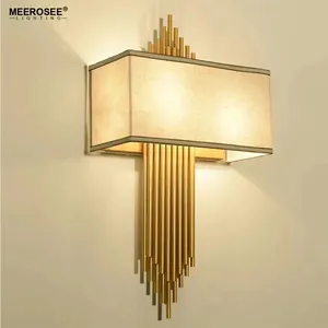 MEEROSEE Eropa Persegi Panjang Kap Lampu Lampu Dinding Modern Romantis Ruang Tamu Kamar Tidur Samping Tempat Tidur Lampu MD92197