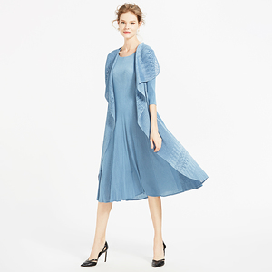 Pur populaire Bleu Clair <span class=keywords><strong>Belle</strong></span> Simple Femmes Lâche Robe Plissée - Product Image 2