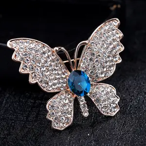 High Quality Shinning Blue and White Glass Crystal Butterfly Fashion Brooch Costume Jewelry