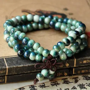 108 8 millimetri Varietà di Ceramica Buddista Tibetana di Preghiera di Collana di Perle di Buddha Mala <span class=keywords><strong>Rosario</strong></span> 3 strati Braccialetto di Fascino per Le Donne - Product Image 1