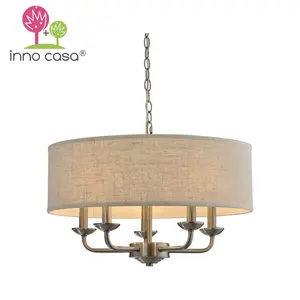 โคมไฟแขวนเพดานเหล็กและผ้า,ดีไซน์ใหม่สำหรับตกแต่งบ้านพร้อมที่วางตะเกียงเทียนและโซ่ - Product Image 1