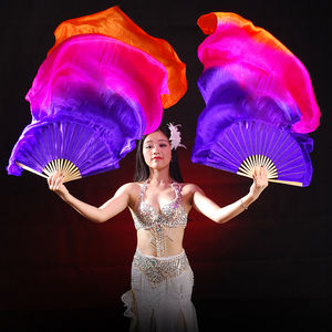 Stage Performance Property Dance Fans 100% Silk Veils Colored 120cm Women Belly Dance Fan Veils