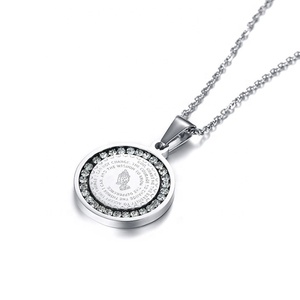 Doble cara Biblia verso oración profundo grabado plata/oro religioso venta al por mayor collar cristiano de acero inoxidable para hombres y mujeres - Product Image 3