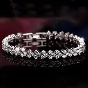 Hot sale White Gold Plated Alloy Crystal CZ Cubic Zirconia Charm Tennis Bracelets Women's Jewelry