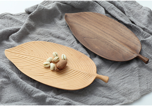 Plato de postre de madera de haya con forma de vena de hoja viva de 25*12 <span class=keywords><strong>cm</strong></span> hecho a mano Natural creativo - Product Image 5