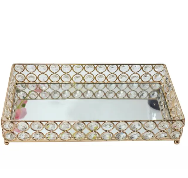 Home Decoratieve Rechthoek Metalen Dienblad Kristal Parfum Sieraden Vanity Container