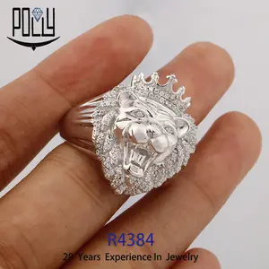 wholesale high quality moissanite lion hip hop mens ring jewelry iced out mens ring hip hop jewelry silver on stock