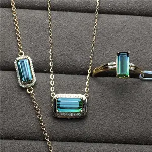 Set Perhiasan Emas 18K Cincin Gelang Kalung Berlian Asli Afrika Selatan Perhiasan Kostum Grosir Turmalin Hijau Alami