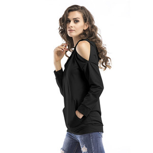 2019 di Autunno della Molla <span class=keywords><strong>Off</strong></span> Spalla Manica Lunga In Bianco T Shirt Con Cappuccio Felpa Con Cappuccio Per Le Donne - Product Image 4