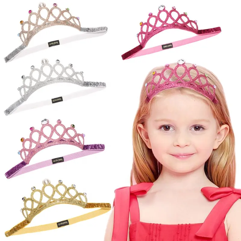 Diadema de corona para niña, gomas para el pelo brillantes, accesorio, tocados de princesa