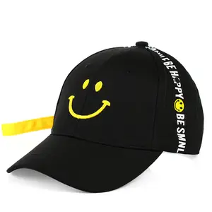 Vente en gros, Version coréenne élégante, visage souriant, broderie 3d, doux, enfants, casquettes de Baseball noires