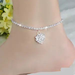 Модный Индивидуальный Женский ножной браслет, пляжный ножной браслет для женщин, в форме любящего сердца с алмазной цепочкой, сексуальные ножки до щиколотки