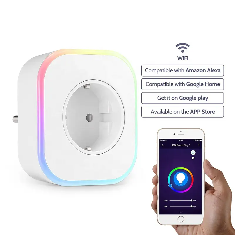 RGB LED Light WiFi Smart Plug Socket EU Remote Control Plug with USB for Google Home Mini Alexa IFTTT Smart Timing Switch
