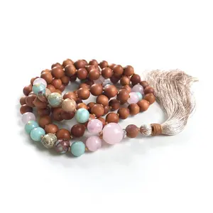 Amazonite Sandalwood Long Beaded Necklace Mala 108 Prayer Beads