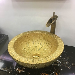 Nuovo Controsoffitto D'oro Porcellana Lavandino del Bagno di Lusso di <span class=keywords><strong>Arte</strong></span> Oro Lavabo In Ceramica - Product Image 5
