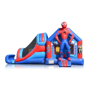 Castelo bouncy inflável popular, super-heróis com deslizamento para aluguer