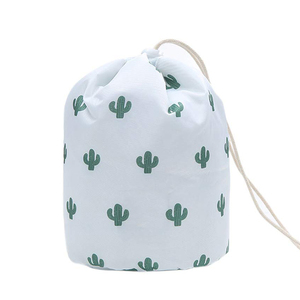 Custom Big Capacity Round Bucket <strong>Drawstring</strong> Travel Flamingo Cactus <strong>Toiletry</strong> Makeup Cosmetic Organizer <strong>Bag</strong> - Product Image 2