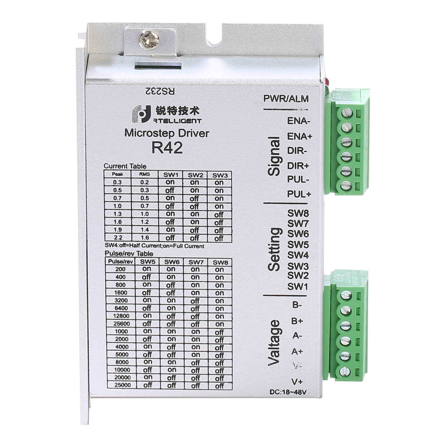 Драйвер шагового двигателя с микрооткрытым контуром R42, 2 фазы, 0,3 А-2,2 А, DC24-48V, двигатели Nema 14, 15, 17