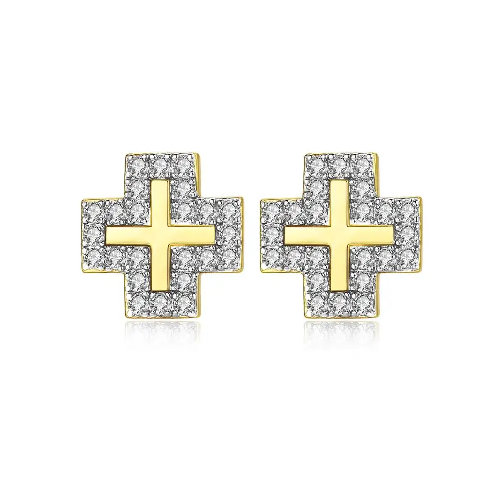 LUOTEEMI Beaded CZ Cross Jewelry For Girls Women Fahion Trendy Stud Earrings Cubic Zirconia Cross Studs