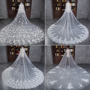 फैशन Crinoline ब्राइडल लंबी पर्दा लक्जरी चार शैलियों शादी फूल अलंकृत Tulle घूंघट - Product Image 2