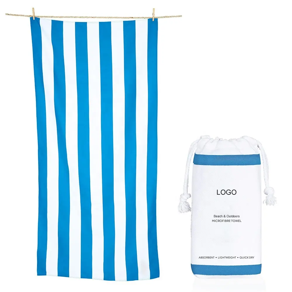 अमेज़न गर्म बेचने त्वरित सूखी हल्के शोषक रेत मुफ्त Microfibre मुद्रित रेत नि: शुल्क कस्टम समुद्र तट तौलिया के साथ धारीदार जाल बैग