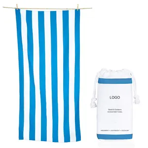 Amazon Hot Verkoop Quick Droog Lichtgewicht Absorberende Zand Gratis Gestreepte Microfiber Strandlaken Met Logo