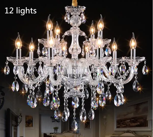 Lustre de teto transparente com 12 lâmpadas tradicionais, lustre de luxo