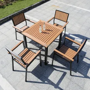 Ensemble de meubles de restaurant en plastique PP, respectueux de l'environnement, cadre en aluminium, table carrée et chaise pour bistrot, 5 pièces