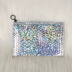 printing zipper plastic foil ziplock packaging hologram laser holographic aluminum foil folding pouch bags for jewelry