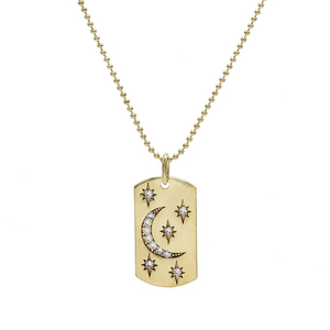 Collana Gemnel Moderna con Ciondolo Rettangolare a Forma di <span class=keywords><strong>Luna</strong></span> e Stelle Arcobaleno in Oro Vero per Donne - Product Image 2