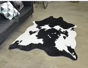 Ковер из искусственной коровьей шкуры, черный и белый ковер из меха с животным принтом для дома
