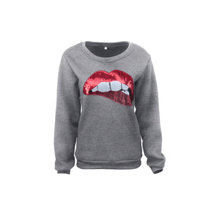 Personalizado cuello redondo labios rojo <span class=keywords><strong>bordado</strong></span> <span class=keywords><strong>Jersey</strong></span> suéter salvaje de manga larga sudadera de chica - Product Image 1