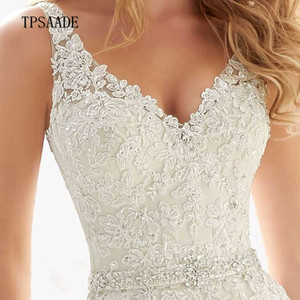 Newest Design Appliques Beaded Crystal <strong>Belt</strong> Bridal Gown <strong>a</strong> Line V Neck Buttons Back <strong>Wedding</strong> <strong>Dress</strong> 2025 Vestido De Novia - Product Image 3
