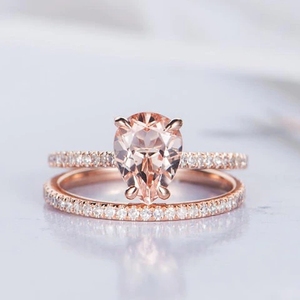 Conjuntos de anillos de compromiso de alta calidad, plata 925, forma de pera, <span class=keywords><strong>morganita</strong></span>, oro rosa plateado, Morgante, boda - Product Image 1