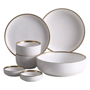 Custom Logo <strong>Wholesale</strong> Tableware <strong>Dinner</strong> Plate Cereal Bowl White Matte Gold Rim <strong>Ceramic</strong> Dinnerware <strong>Sets</strong> - Product Image 6