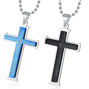 女性男性礼物激光经文圣经不锈钢时尚基督教女性十字项链祈祷十字架吊坠