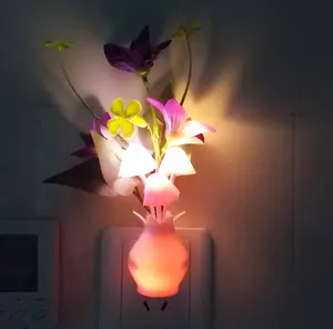US&EU Mushroom Led Light Sensor Color Changing Different Flowers Night Light Plug in Wall Lamp Bedroom