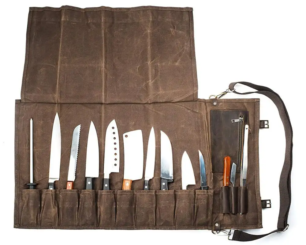 Ağır deri bıçak Pu rulo seyahat çantası deri çanta için şef bıçağı rulo kanvas alet çantası