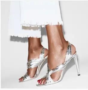 CSS86银色金属交叉带时尚高跟鞋2019新款女式高跟凉鞋